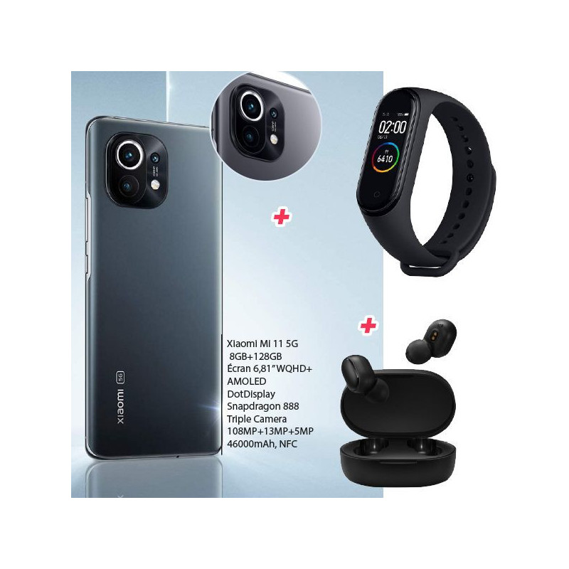 PACK XIAOMI MI 11 8+256GB +EARBUDS BASIC + MONTRE MIBAND 5