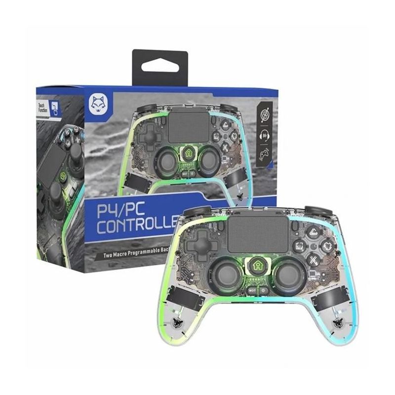 MANETTE PS4 - PRO GAMING WIRELESS TRANSPARE CONTROLLER + COLORFUL AMBIENT LIGHT
