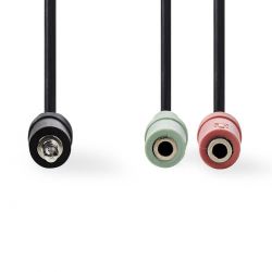 Câble audio pour Casque- 3,5 mm Mâle - 2x 3,5 mm Femelle- 0,2 m- Noir