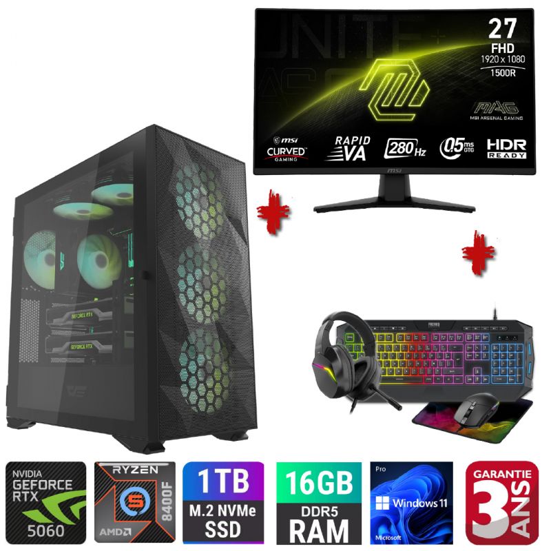 PACK COMPLET PC GAMER TRAX ( ECRAN + CLAVIER + SOURIS + CASQUE + TAPIS DE SOURIS )