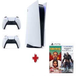 CONSOLE PS5 STANDARD + 2 MANETTES DUALSENSE WHITE OCC + 2 jeux