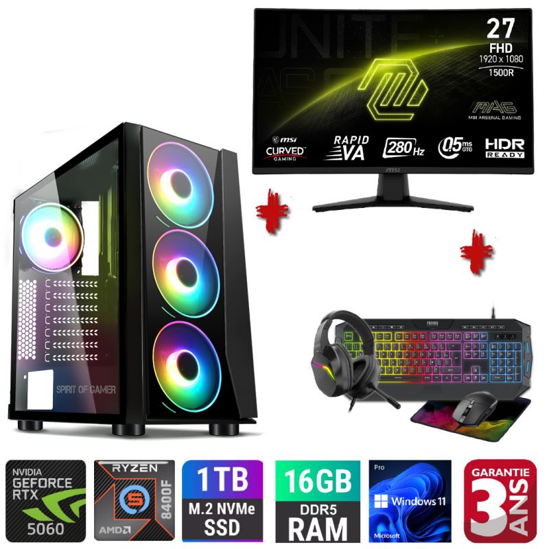 PACK COMPLET PC GAMER TRAX ( ECRAN + CLAVIER + SOURIS + CASQUE + TAPIS DE SOURIS )