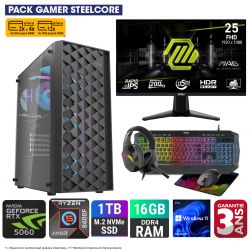 PACK COMPLET PC GAMER STEELCORE ( ECRAN + CLAVIER + SOURIS + TAPIS + CASQUE )