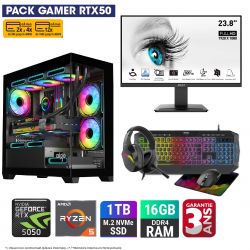 PACK COMPLET PC GAMER RTX50 ( ECRAN + CLAVIER + SOURIS + TAPIS + CASQUE )