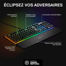 CLAVIER GAMING SteelSeries Apex 3 - Illumination RVB sur 10 Zones - Repose-Mains Magnétique Premium