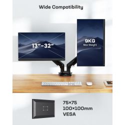 SUPPORT ECRAN BRAS A GAZ ORIENTABLE 2 ECRANS 13-32 POUCES HUANUO VESA 75X75 / 100X100MM Noir