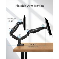 SUPPORT ECRAN BRAS A GAZ ORIENTABLE 2 ECRANS 13-32 POUCES HUANUO VESA 75X75 / 100X100MM Noir