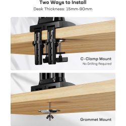 SUPPORT ECRAN BRAS A GAZ ORIENTABLE 2 ECRANS 13-32 POUCES HUANUO VESA 75X75 / 100X100MM Noir