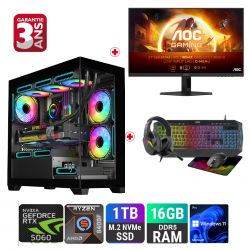PACK COMPLET PC GAMER OBSIDIAN ( ECRAN + CLAVIER + SOURIS + TAPIS + CASQUE )