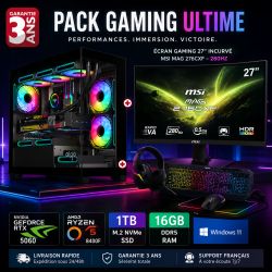PACK COMPLET PC GAMER OBSIDIAN ( ECRAN + CLAVIER + SOURIS + TAPIS + CASQUE )