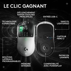 SOURIS GAMING SANS FILLOGITECH - G PRO X 2 SUPERSTRIKE LIGHTSPEED WIRELESS - NOIR/BLANC