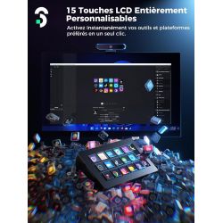 SOOMFON Stream Controller - 15 LCD Touches Macro & Info Barre, Mac & Win