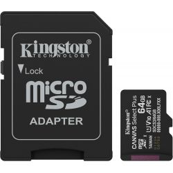 CARTE MEMOIRE KINGSTON MicroSDXC Canvas Select Plus 64 Go 150 Mo/s + Adaptateur SD