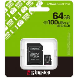 CARTE MEMOIRE KINGSTON MicroSDXC Canvas Select Plus 64 Go 150 Mo/s + Adaptateur SD