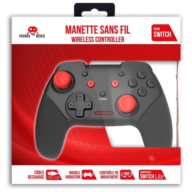 MANETTE SWITCH SANS FIL NOIRE ET ROUGE FREEKS SWITCH AVEC CABLE 1M SWITCH