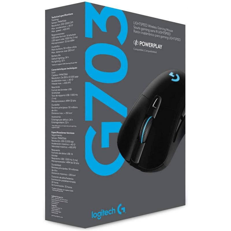 Souris gaming sans fil Logitech G703 LIGHTSPEED avec capteur HERO