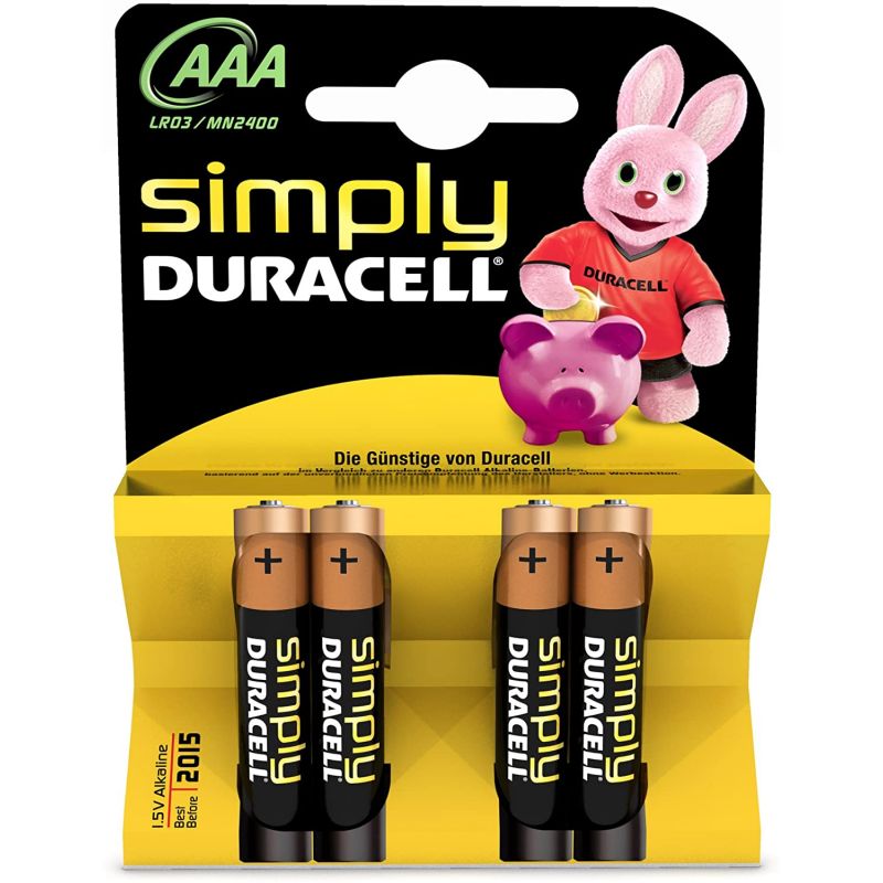 PILES DURACELL SIMPLY ALKALINE BATTERY AAA LR03 / MN2400 4 UNITES