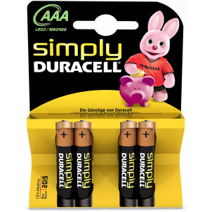 PILES DURACELL SIMPLY ALKALINE BATTERY AAA LR03 / MN2400 4 UNITES