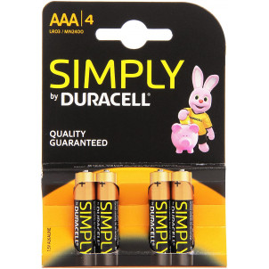 PILES DURACELL SIMPLY ALKALINE BATTERY AAA LR03 / MN2400 4 UNITES