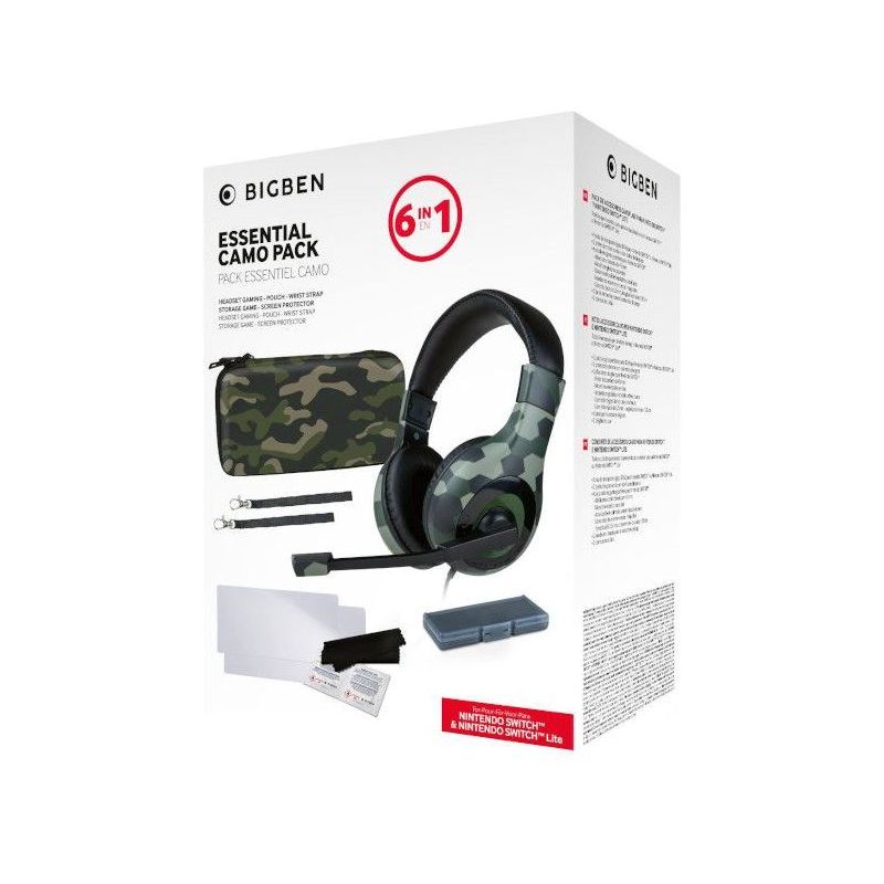 PACK NACON ESSENTIAL PACK SWITCH 6 EN 1 CAMO ( CASQUE, POCHETTE, DRAGONE, PROTECTIONS..)