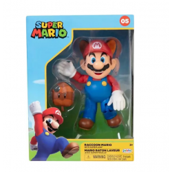 FIGURINE SUPER MARIO- RACCOON MARIO + FEUILLE - 10CM BOX SET EXCLUSIF + ACCESSOIRES