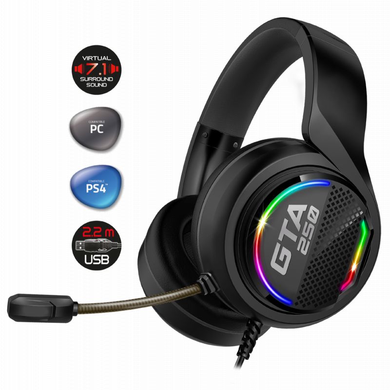 CASQUE GTA 250 RGB - LED ROUGE BLEU VERT RAINBOW - POUR PS4/PC