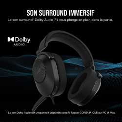 CASQUE CORSAIR HS65 (NOIR) SON SURROUND DOLBY AUDIO 7.1 (COMPATIBLE PC, XBOX SERIES X.S ET PS5)