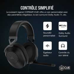 CASQUE CORSAIR HS65 (NOIR) SON SURROUND DOLBY AUDIO 7.1 (COMPATIBLE PC, XBOX SERIES X.S ET PS5)