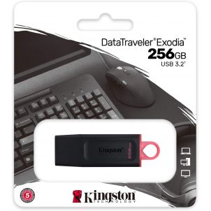 CLE USB KINGSTON DATATRAVELER PENDRIVE EXODIA 256 GO USB-A 3.2 BLACK/PINK