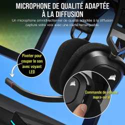 CASQUE CORSAIR HS80 RGB WIRELESS CARBON