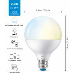 AMPOULE CONNECTE WIZ - G95 GLOBE E27 120 BLANC VARIABLE