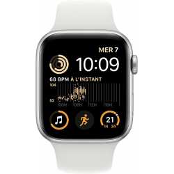 APPLE WATCH SE GPS 2022 BOITIER ALUMINIUM ARGENT 44MM AVEC BRACELET SPORT BLANC