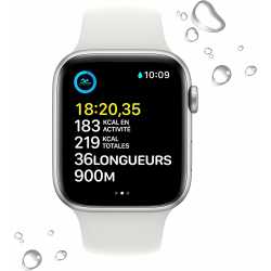 APPLE WATCH SE GPS 2022 BOITIER ALUMINIUM ARGENT 44MM AVEC BRACELET SPORT BLANC