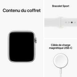 APPLE WATCH SE GPS 2022 BOITIER ALUMINIUM ARGENT 44MM AVEC BRACELET SPORT BLANC