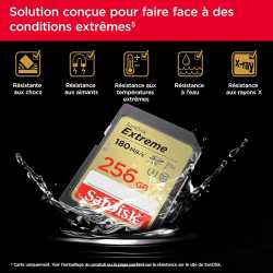 CARTE MEMOIRE SANDISK - SDXC EXTREME 256GB 180MB/S UHS-I C10 V30 U3