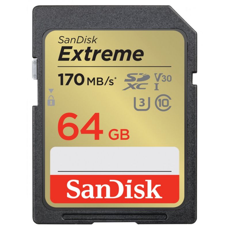 CARTE MEMOIRE SANDISK - SDXC EXTREME 64GB 170MB/S UHS-I C10 V30 U3 CARTE MEMOIRE SANDISK - SDXC EXTREME 64GB 170MB/S UHS-I C10 V30 U3