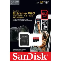 CARTE MEMOIRE SANDISK - MICROSDXC EXTREME PRO 512GB 200MB/S A2 C10 V30 UHS-I
