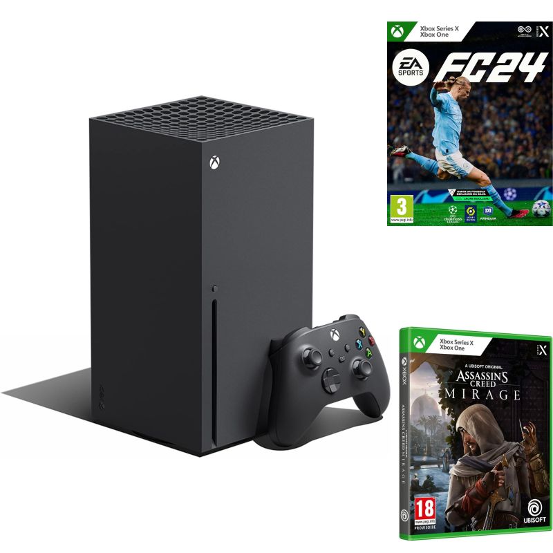 PACK CONSOLE XBOX SERIES X + 2 JEUX (ASSASSINS CREED MIRAGE + FC24 )