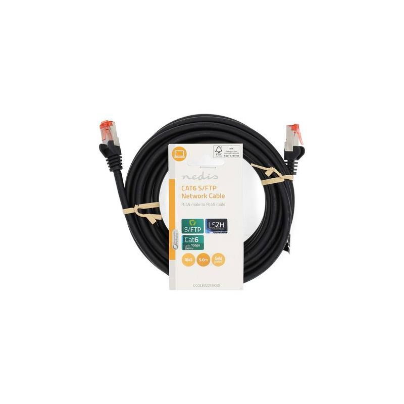 CABLE RESEAU RJ45 MALE/MALE - CAT6 S/FTP - NOIR - 5M NEDIS