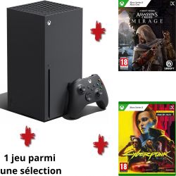 CONSOLE XBOX SERIES X 1TO (1000GO) + 3 JEUX (ASSASSINS CREED MIRAGE + CYBERPUNK 2077 ULTIMATE + 1 JEU SELECTION)