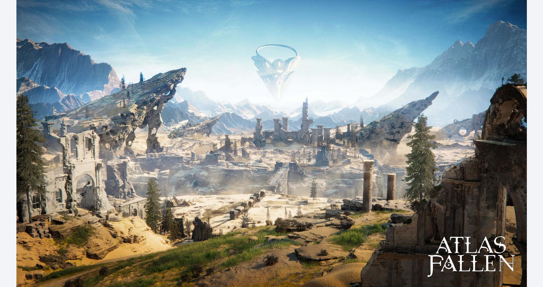 Paysage mythique avec ruines et créatures légendaires
