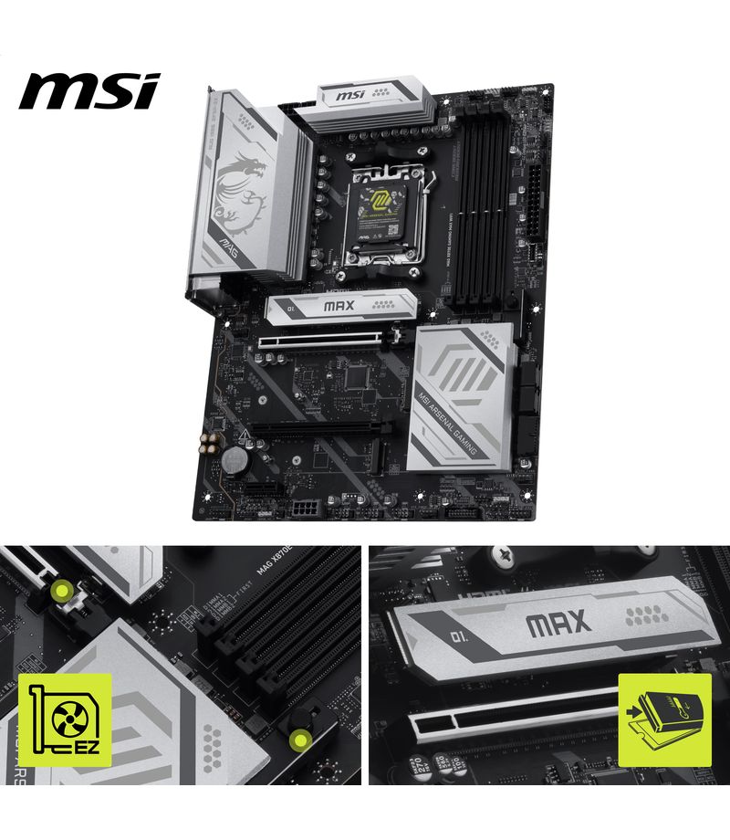 Vue de la carte mère MSI MAG X870E GAMING MAX WIFI