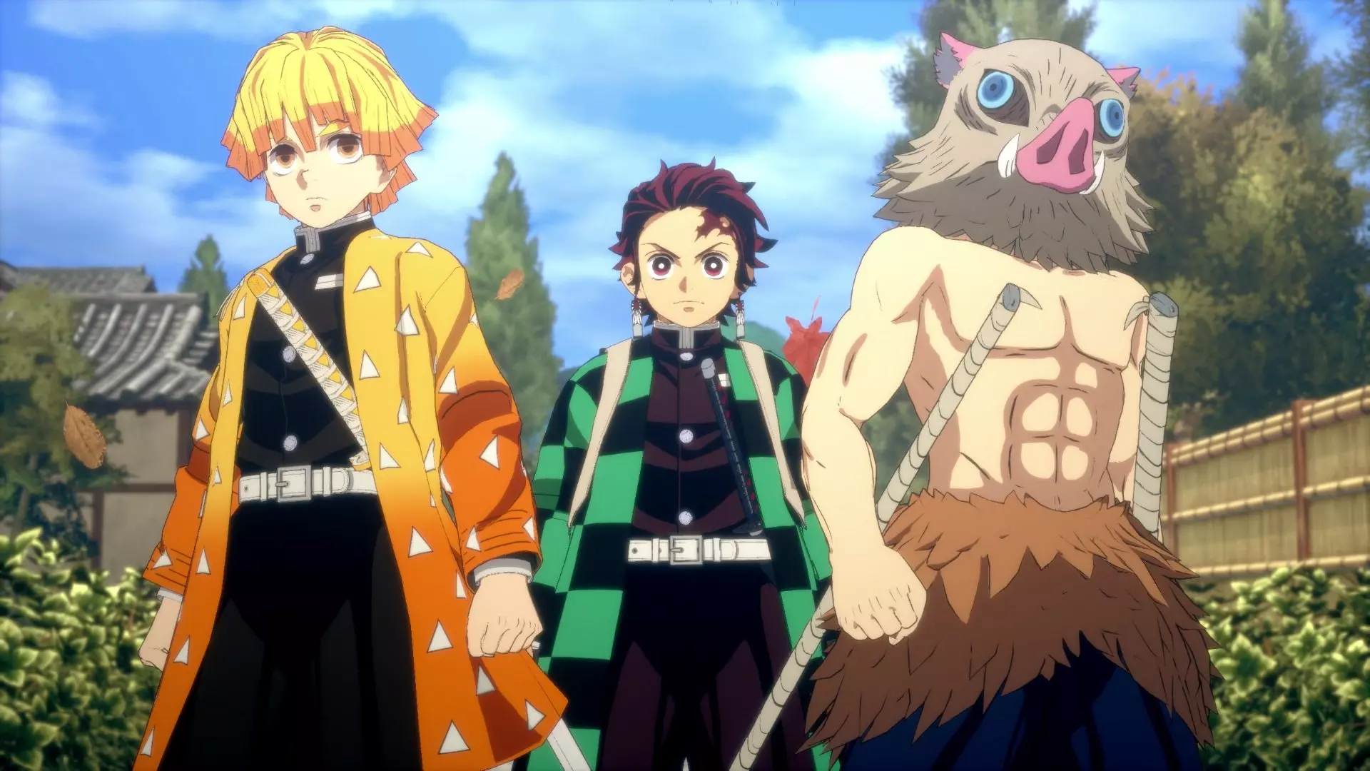 Tanjiro, Zenitsu et Inosuke prêts au combat
