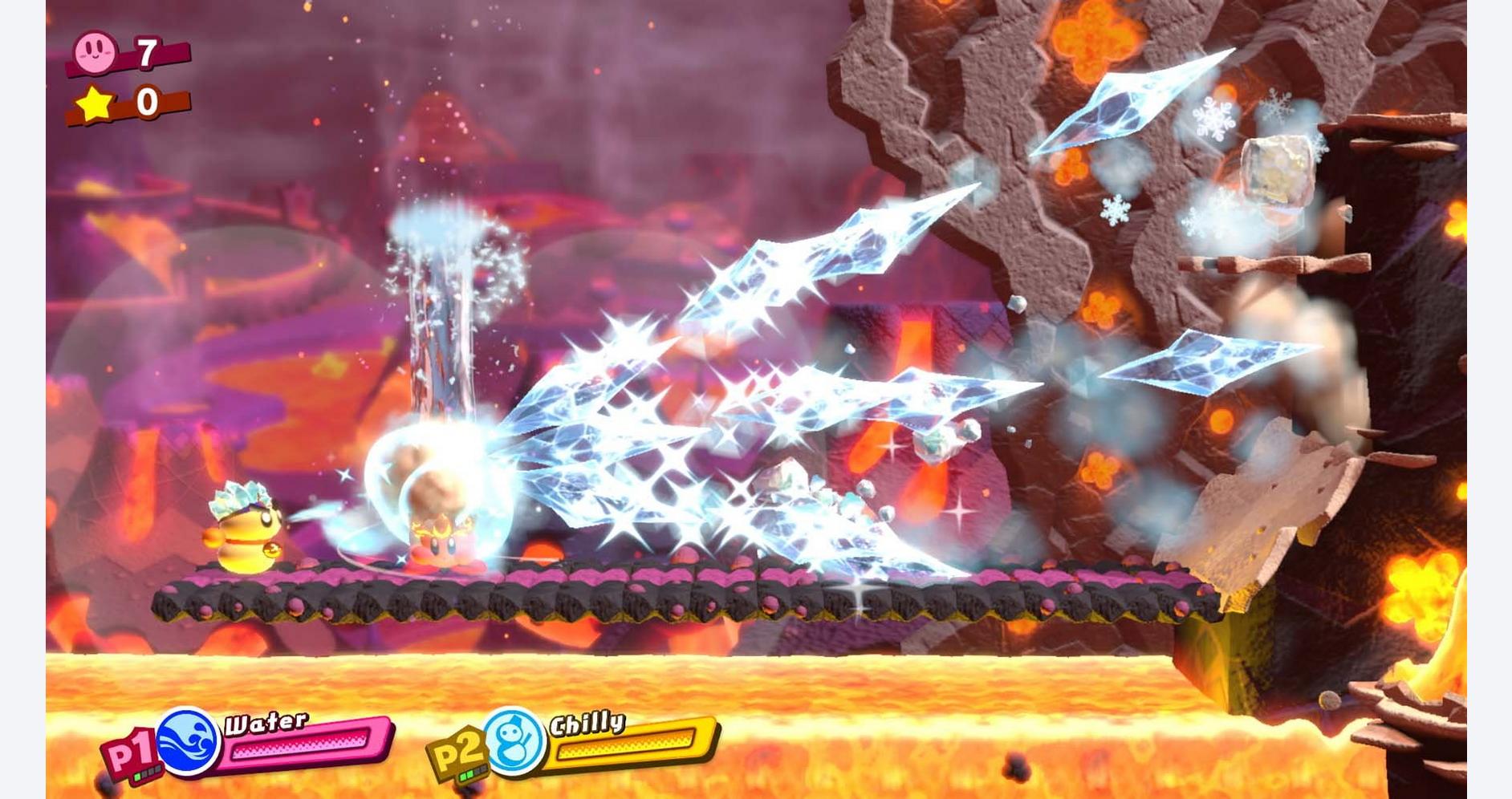 Kirby fusionnant pouvoirs et éléments