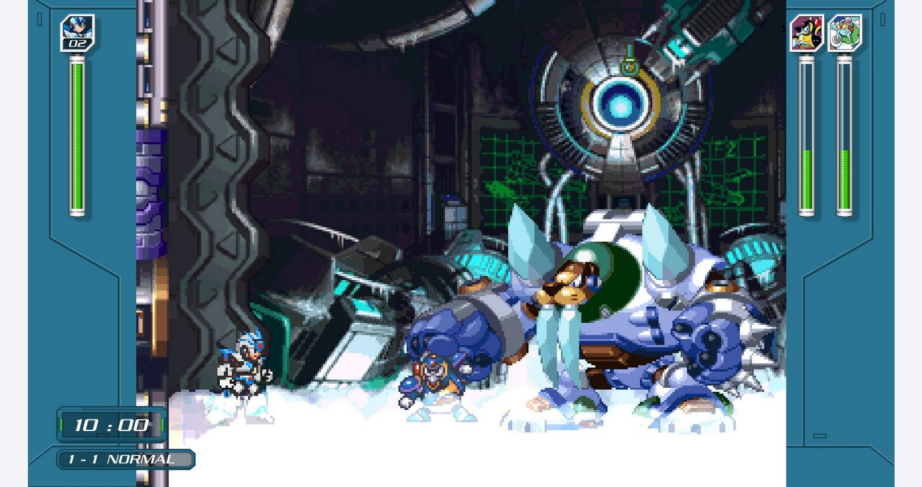 Affrontement de Mega Man X avec des boss dans des niveaux glacés