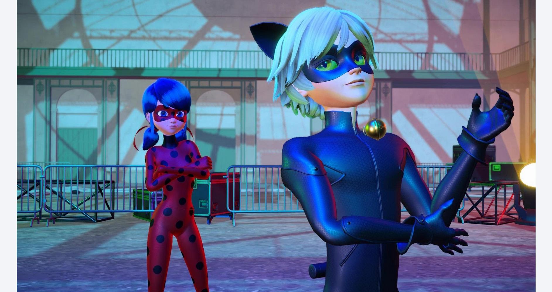 Ladybug et Cat Noir masqués sauvant Paris