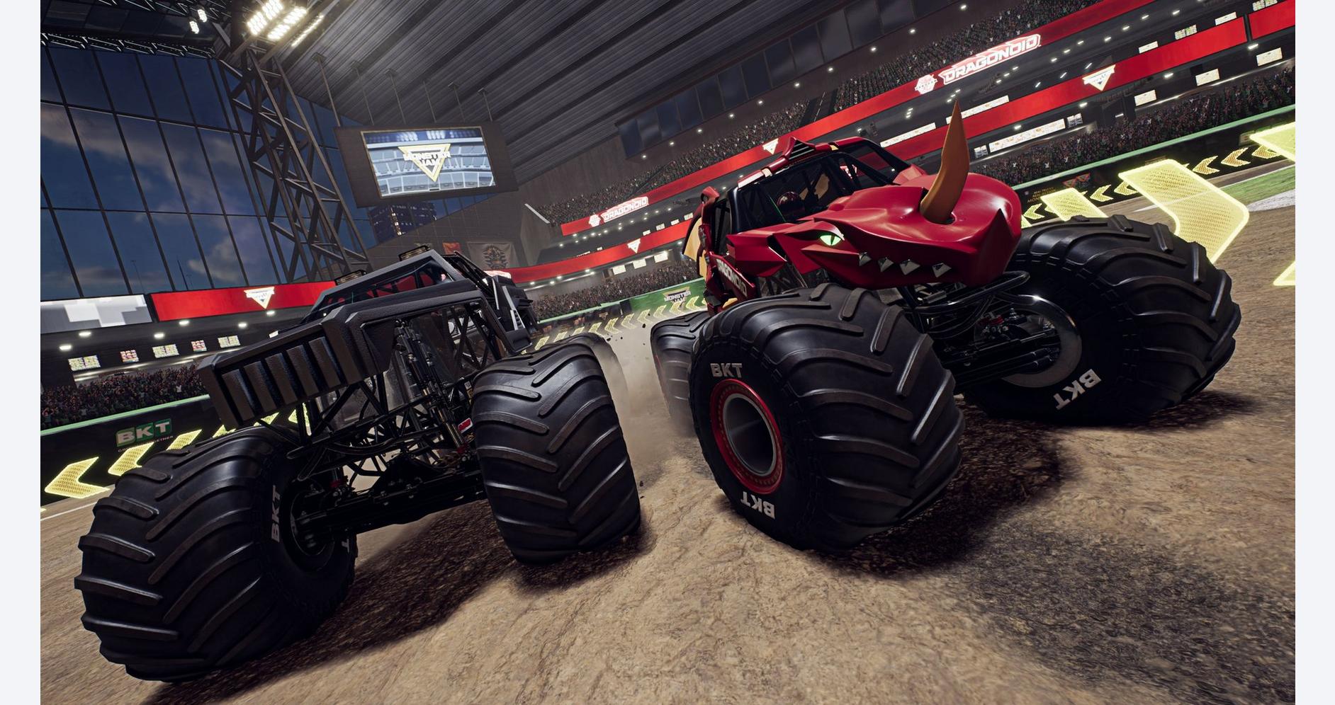 Image de Monster Jam Steel Titans 2 montrant des cascades spectaculaires