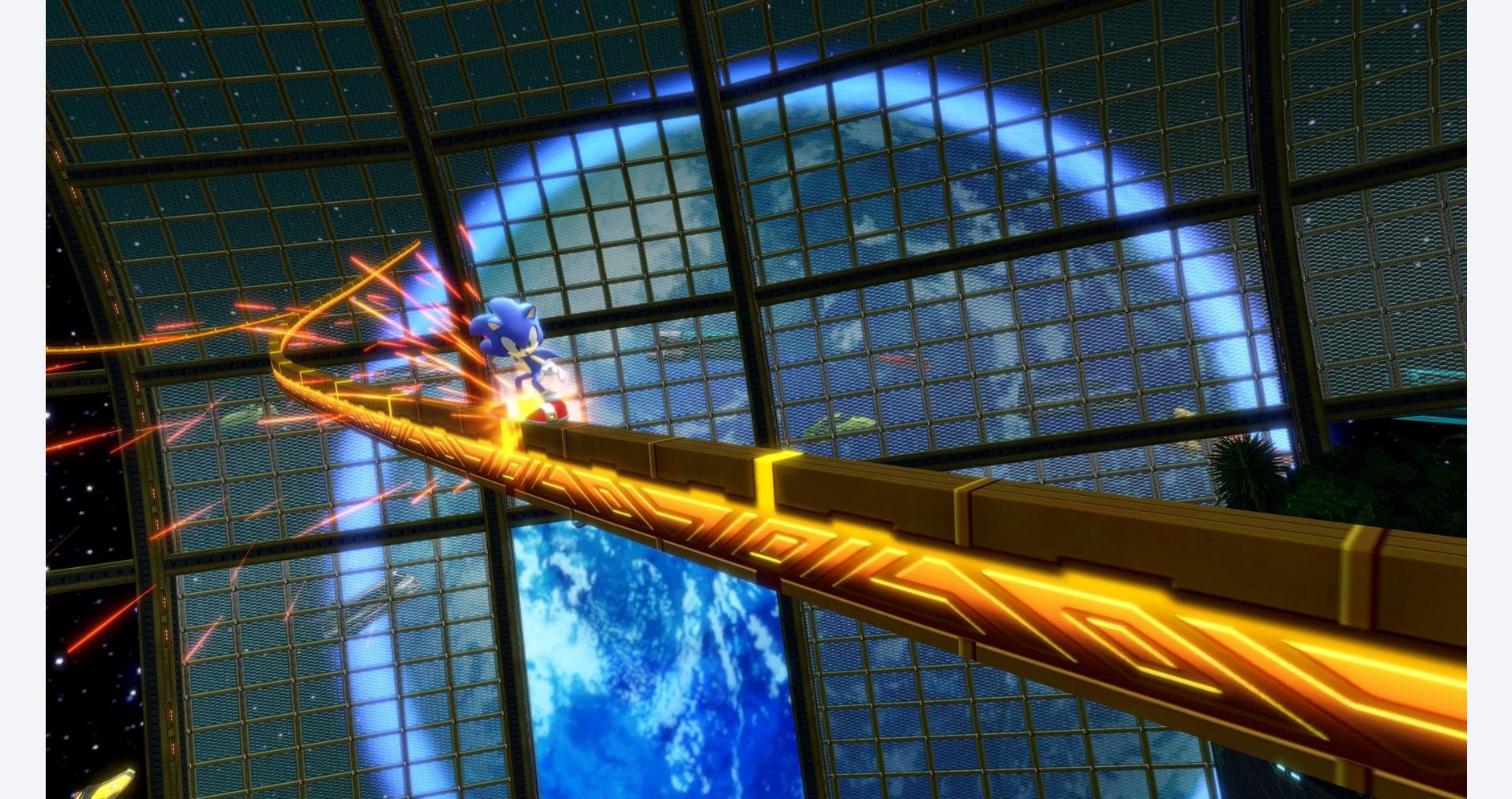 Sonic défiant la gravité dans un parc interstellaire