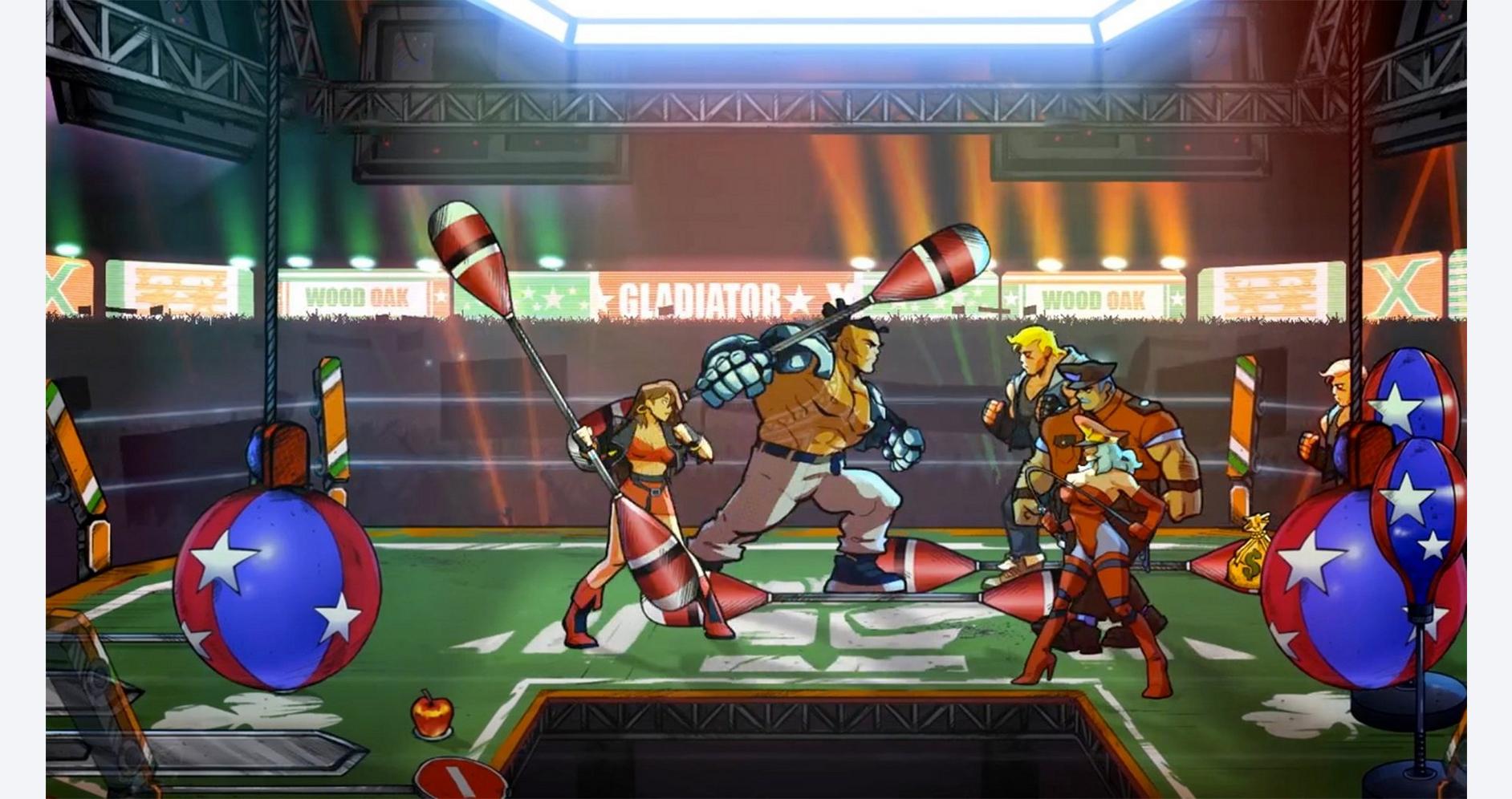 Axel et Blaze dans une arène de gladiateurs