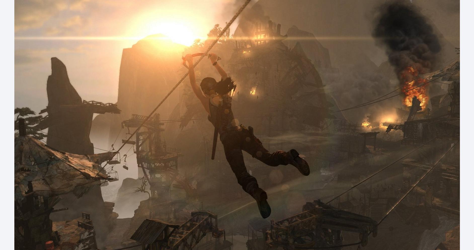Lara Croft traversant des paysages dangereux